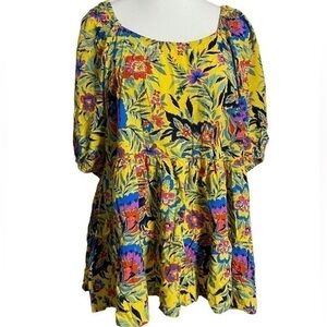 Terra & Sky Women's Plus Size Puff Sleeve Square Neck Babydoll Top